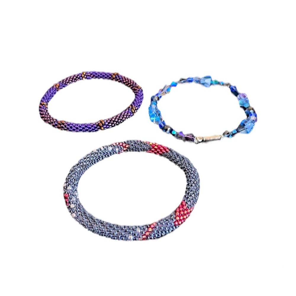 NEW Handmade Set of 3 Glass & Swarovski Crystal Beads Beaded Bracelets